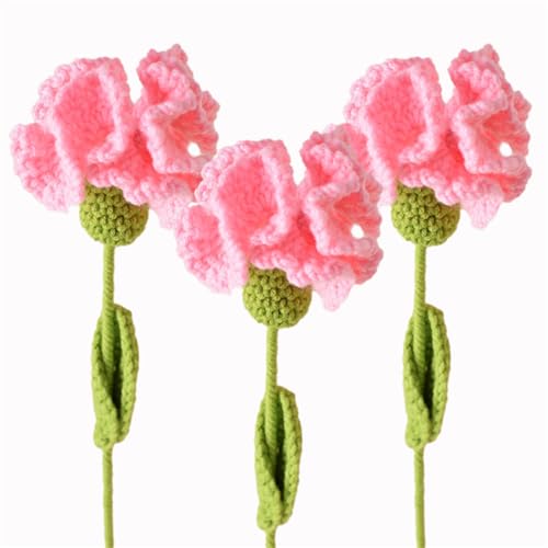 AQCQDQ Häkelblumen 3 Stücke, Handgemachter gehäkelter Blumenstrauß, Stricken Häkeln Blumen, Handgefertigter Blumenstrauß, Fertige Handgefertigte Blumen für Geschenk (Rosa) von AQCQDQ