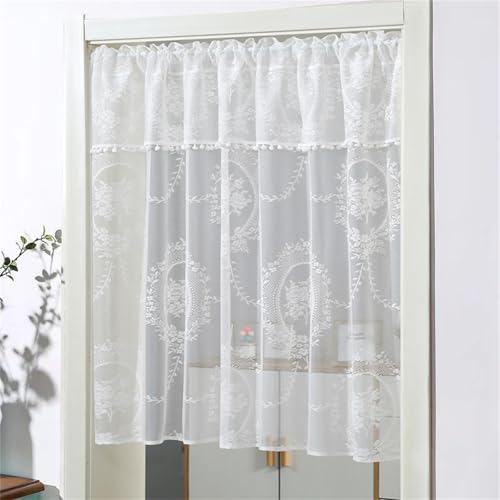 AQCQDQ Scheibengardine Bistrogardine Boho, Kurzgardine Landhausstil Vintage Vorhänge Aus Baumwolle Mit Quaste, Bistro Modern Blickdicht Vorhang Küchenschrank, Staubdichter (B-BxH 150x150 cm) von AQCQDQ