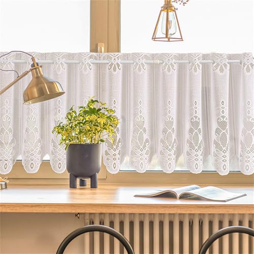 AQCQDQ Scheibengardine Bistrogardine Küchengardine Landhausstil, Natur Leinen Boho Vintage Fenster Vorhang Kurzgardine, Hellbeige Halb Transparent Stores Gardine (HxB 45x225 cm) von AQCQDQ