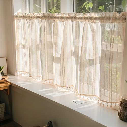 AQCQDQ Scheibengardine Blickdicht Spitze Weiße, Vorhang Küchenschrank Skandinavische, Bistro Gardine Für Kleine Fenster, Bistrogardinen Landhaus, Kurzgardine Landhausstil Vintage (BxH 100x60 cm) von AQCQDQ