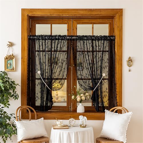 AQCQDQ Scheibengardinen Küche, Gardinen Kurz Fenster, Spitze Halbtransparente Kurzgardine, Bistrogardinen, Küchengardinen landhausstil, Klein Fenstervorhang (145 * 60 cm) von AQCQDQ