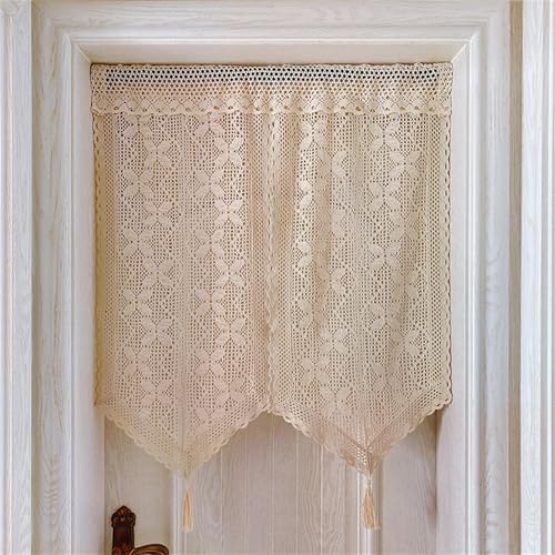 AQCQDQ Scheibengardinen Lang, Boho Leinen Häkelgardine Landhaus Scheibengardinen & Kurzstores Bistrogardine Kurzgardine Landhausstil Vintage Modern Blickdicht Küchengardinen (BxH 80x90 cm) von AQCQDQ