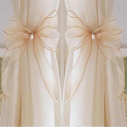 AQCQDQ Vorhang Raffhalter Set, Weiße Schleife Perlen Vorhangbänder, Schleife Vorhang Raffhalter für Schlafzimmer, Büros, Esszimmer (Beige-A) von AQCQDQ