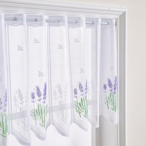 AQCQDQ Weiß Stickerei Transparente Scheibengardine, Landhaus Fenstergardinen Transparent Gardine Spitze, Kurzgardine Landhausstil Scheibengardine Lavendel Lila (150×50cm,Violett) von AQCQDQ