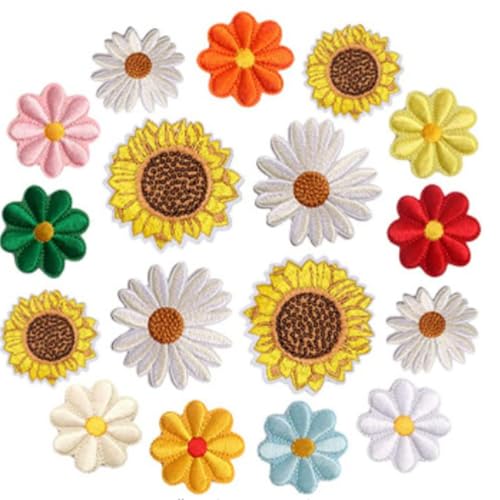Aufnäher zum Aufbügeln Mit Blumen und Schmetterlingen, Patches zum Aufbügeln, Sonnenblume Biene Bestickte Aufnäher, 3D Blumen Applikationen für Kleidung, Rucksäcke, Hüte (17PCS) von AQCQDQ