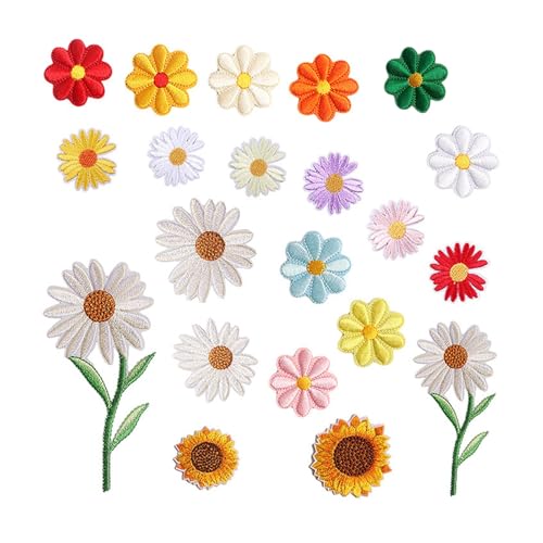 Aufnäher zum Aufbügeln Mit Blumen und Schmetterlingen, Patches zum Aufbügeln, Sonnenblume Biene Bestickte Aufnäher, 3D Blumen Applikationen für Kleidung, Rucksäcke, Hüte (21PCS) von AQCQDQ