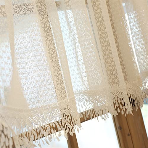 Bistro Curtains for Kitchen, Scheibengardinen Halbtransparent Bistrogardine, Boho Modern Schneeflocke Dot Weiß Spitze Tassels Häkelgardine Landhaus Küche Kurzgardinen Half Transparent (BxH 130x60 cm) von AQCQDQ