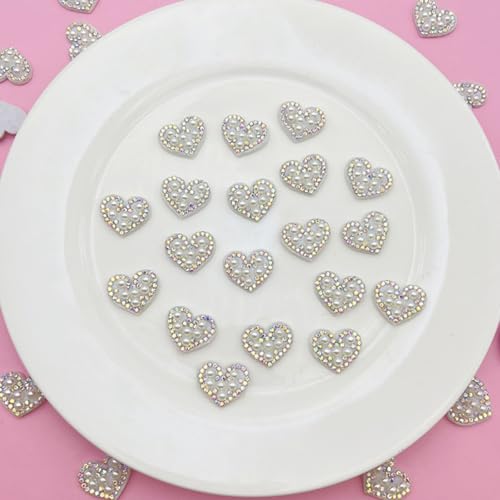 Blumen Liebe Patches Zum Aufbügeln, Blumen Strass Selbstklebend, Glänzende Strass-Patches Weiße Perlen Applikationen für Kleidung, Reparatur, DIY-Bastelbedarf (Liebe-30PCS) von AQCQDQ