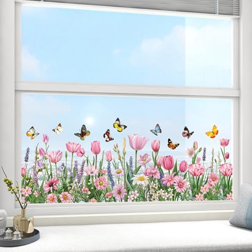 Blumen Schmetterling Wandaufkleber Wildblume Floral Wandsticker Frühling Sommer Pflanzen Fensteraufkleber Bunt Blume Garten Wandtattoo für Kinderzimmer Wohnzimmer Wanddeko (A+B) von AQCQDQ