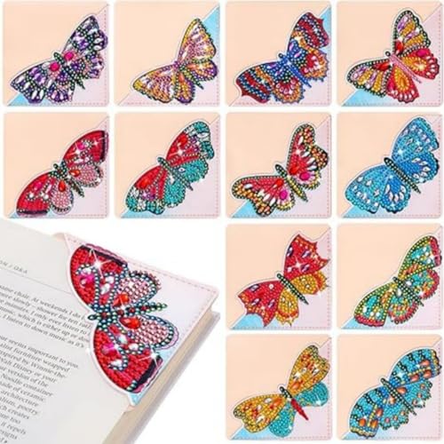 Diamond Painting Lesezeichen 12 Stück, Diamond Painting Schmetterling Sets, Diamantmalerei Lesezeichen, Stickerei Malerei Quaste Leder Lesezeichen Set (Schmetterling,1) von AQCQDQ