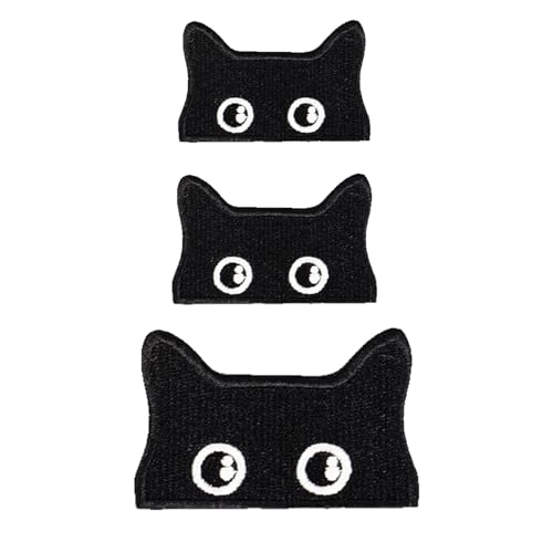 Katzen Patches zum Aufbügeln, Schwarze Katzen-Aufnäher, Patch Süße Katzen-Applikationsflicken, Katzenflicken auf Kleidung für Jungen, Mädchen, Jacken, Jeans, Rucksäcke (3PCS) von AQCQDQ