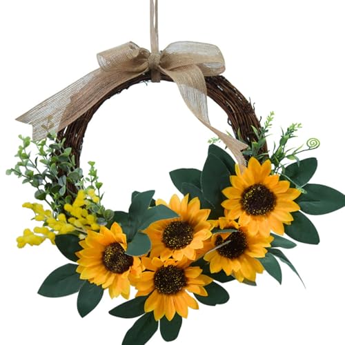 Künstliche Sonnenblumen Girlande, 26 cm Türkranz Sommer, Wanddekoration mit Haken, Türdeko Haustür für Zaun, Fenster, Hochzeit von AQCQDQ