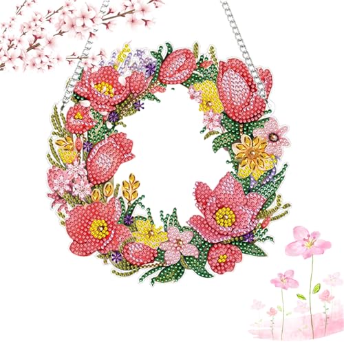 Ostern Diamant Malerei Hängedekoration, 5D Diamond Painting Ostern Türkranz, Bunte Frühling Blumen Anhänger, DIY Diamant Malerei Frühling Ornamente Festliches Geschenk Ostern (1 Stück) von AQCQDQ