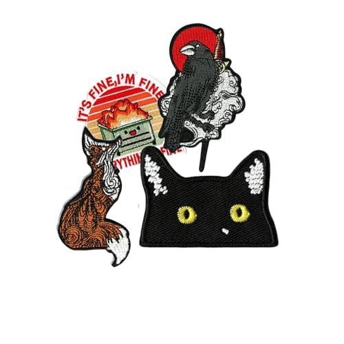 Patches Katzen Fuchs, Patch zum Aufbügeln, Aufnäher Bestickt Wald Tiere Patches, Applikation für Jungen, Mädchen, Jacken, Jeans, Rucksäcke (4PCS-B) von AQCQDQ