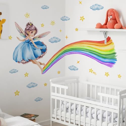 Regenbogen Wandaufkleber Wolken Sterne Mädchen Wandsticker Wanddeko für Kinderzimmer Babyzimmer Mädchen Wanddeko Schlafzimmer Mädchenzimmer Deko Geschenke von AQCQDQ