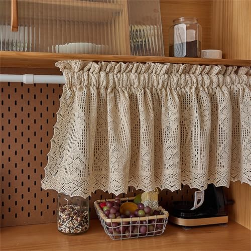 Scheibengardine Bistrogardine Boho Leinen Häkelgardine Landhausstil Vintage Fenster Vorhang Kurzgardine, Modern Semi-Transparente Verdunkelungsvorhänge Cafe Vorhang Küchengardinen (BxH 90x65 cm) von AQCQDQ