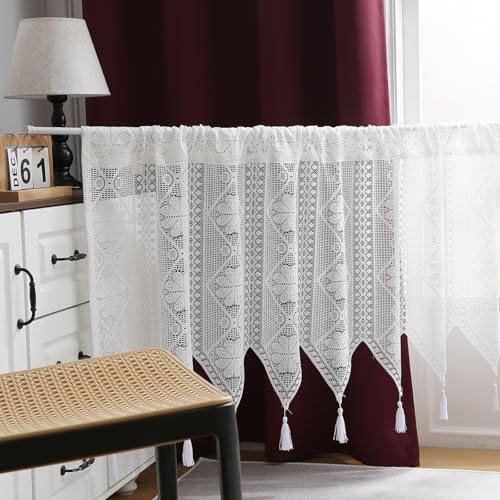 Scheibengardinen 60 cm Hoch, Vorhang Küchenschrank, Bistrogardine Kleine Gardinen Für Fenster, Blickdicht Spitze Kurzgardine Landhausstil Vintage Wohnmobil Kaffeehaus Gardinen (#A-HxB 60x132 cm) von AQCQDQ