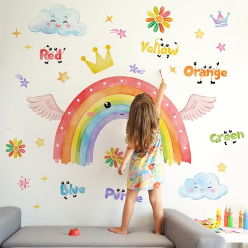 Wandtattoo Regenbogen Wolken Wandsticker Sterne Wandaufkleber Set für Kinderzimmer Wanddeko Mädchen Junge Babyzimmer Schlafzimmer von AQCQDQ