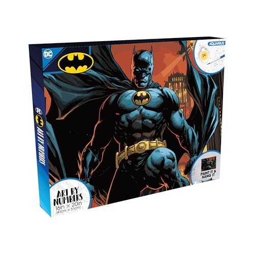 AQUARIUS Batman Art by Numbers Malset (40,6 x 50,8 cm gespannte Leinwand), 24 Farben, 3 Pinsel, fertig zum Aufhängen, offiziell lizenziertes DC Comics Sammlerstück – 40,6 x 50,8 cm von AQUARIUS