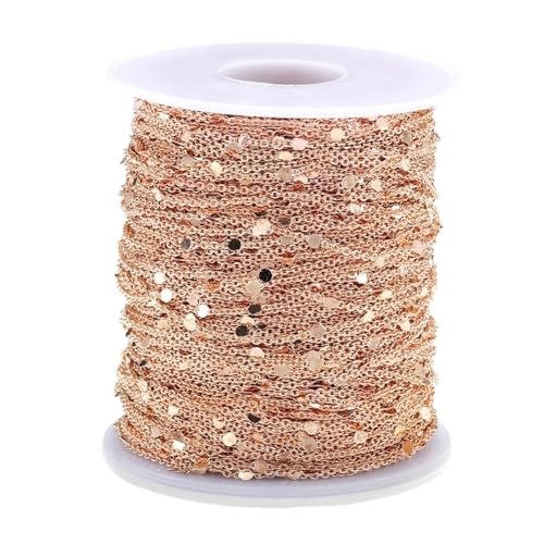 AQXYWUIO 10 Meter/Rolle Paillettenkette Gold Silber Halskette Kette Kupfer Kabelketten Schmuckherstellung Komponenten Armband (Color : Rose Gold, Size : 10Meters) von AQXYWUIO