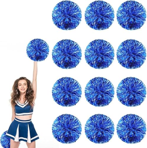 12pcs Metallic Cheerleading Pom Poms, Cheerleader Poms mit Schlägergriff, für Schule Tanz Sport Team Geist Jubeln (Blau) von AQYSHU