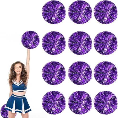 12pcs Metallic Cheerleading Pom Poms, Cheerleader Poms mit Schlägergriff, für Schule Tanz Sport Team Geist Jubeln (Lila) von AQYSHU