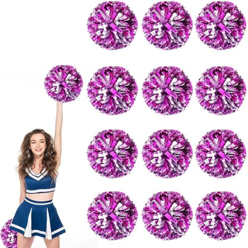 12pcs Metallic Cheerleading Pom Poms, Cheerleader Poms mit Schlägergriff, für Schule Tanz Sport Team Geist Jubeln (Rose rotes Silber) von AQYSHU