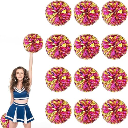 12pcs Metallic Cheerleading Pom Poms, Cheerleader Poms mit Schlägergriff, für Schule Tanz Sport Team Geist Jubeln (Roségold) von AQYSHU