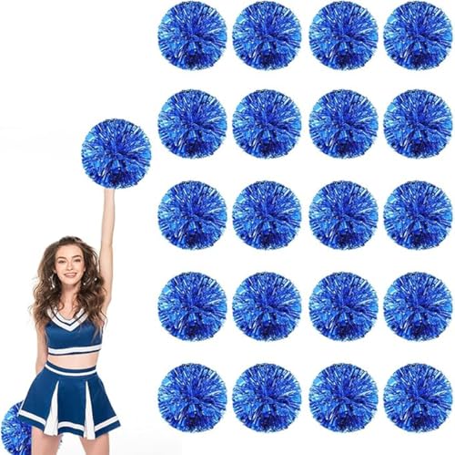 20pcs Metallic Cheerleading Pom Poms, Cheerleader Poms mit Schlägergriff, für Schule Tanz Sport Team Geist Jubeln (Blau) von AQYSHU