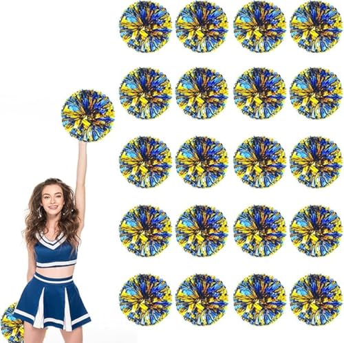 20pcs Metallic Cheerleading Pom Poms, Cheerleader Poms mit Schlägergriff, für Schule Tanz Sport Team Geist Jubeln (Blaues Gold) von AQYSHU