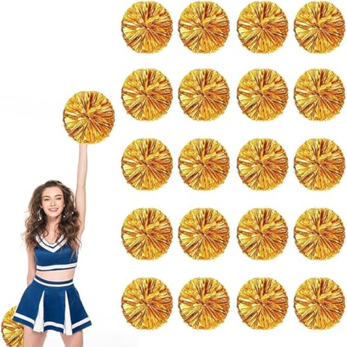 20pcs Metallic Cheerleading Pom Poms, Cheerleader Poms mit Schlägergriff, für Schule Tanz Sport Team Geist Jubeln (Gold) von AQYSHU