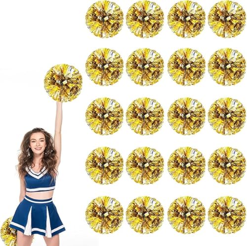 20pcs Metallic Cheerleading Pom Poms, Cheerleader Poms mit Schlägergriff, für Schule Tanz Sport Team Geist Jubeln (Gold und Silber) von AQYSHU