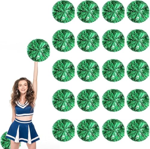 20pcs Metallic Cheerleading Pom Poms, Cheerleader Poms mit Schlägergriff, für Schule Tanz Sport Team Geist Jubeln (Grün) von AQYSHU