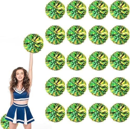 20pcs Metallic Cheerleading Pom Poms, Cheerleader Poms mit Schlägergriff, für Schule Tanz Sport Team Geist Jubeln (Grünes Gold) von AQYSHU