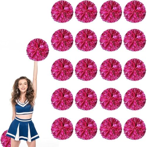 20pcs Metallic Cheerleading Pom Poms, Cheerleader Poms mit Schlägergriff, für Schule Tanz Sport Team Geist Jubeln (Rose rot) von AQYSHU