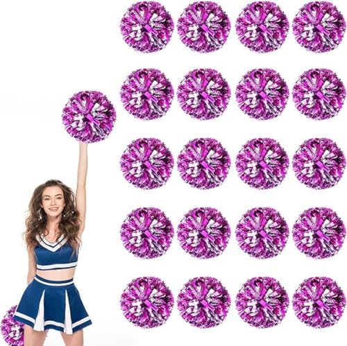 20pcs Metallic Cheerleading Pom Poms, Cheerleader Poms mit Schlägergriff, für Schule Tanz Sport Team Geist Jubeln (Rose rotes Silber) von AQYSHU