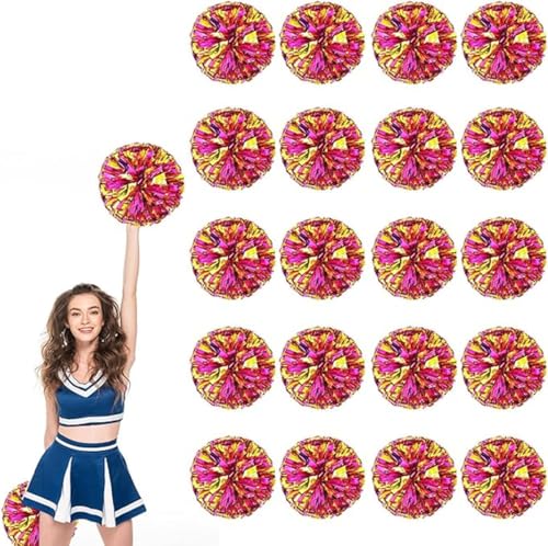 20pcs Metallic Cheerleading Pom Poms, Cheerleader Poms mit Schlägergriff, für Schule Tanz Sport Team Geist Jubeln (Roségold) von AQYSHU