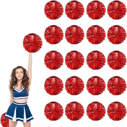 20pcs Metallic Cheerleading Pom Poms, Cheerleader Poms mit Schlägergriff, für Schule Tanz Sport Team Geist Jubeln (Rot) von AQYSHU