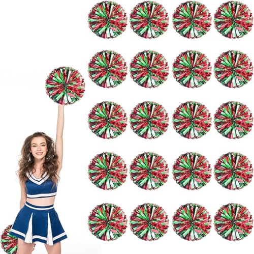 20pcs Metallic Cheerleading Pom Poms, Cheerleader Poms mit Schlägergriff, für Schule Tanz Sport Team Geist Jubeln (Rot grün) von AQYSHU