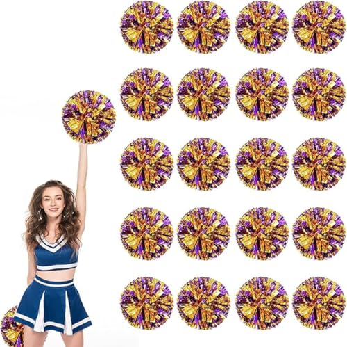20pcs Metallic Cheerleading Pom Poms, Cheerleader Poms mit Schlägergriff, für Schule Tanz Sport Team Geist Jubeln (purpures Gold) von AQYSHU