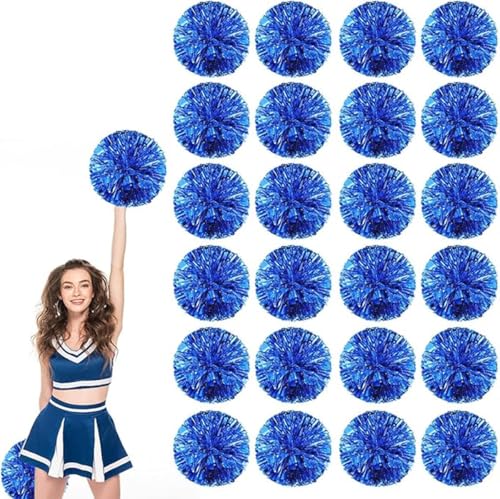 24pcs Metallic Cheerleading Pom Poms, Cheerleader Poms mit Schlägergriff, für Schule Tanz Sport Team Geist Jubeln (Blau) von AQYSHU