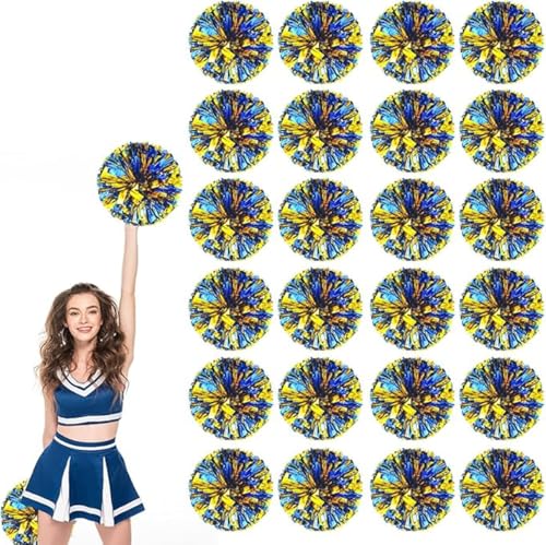 24pcs Metallic Cheerleading Pom Poms, Cheerleader Poms mit Schlägergriff, für Schule Tanz Sport Team Geist Jubeln (Blaues Gold) von AQYSHU