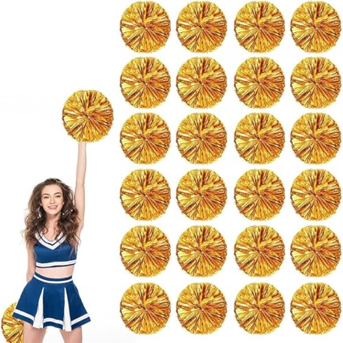 24pcs Metallic Cheerleading Pom Poms, Cheerleader Poms mit Schlägergriff, für Schule Tanz Sport Team Geist Jubeln (Gold) von AQYSHU