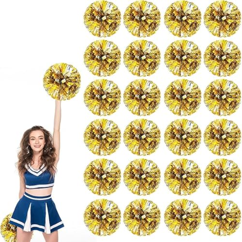 24pcs Metallic Cheerleading Pom Poms, Cheerleader Poms mit Schlägergriff, für Schule Tanz Sport Team Geist Jubeln (Gold und Silber) von AQYSHU