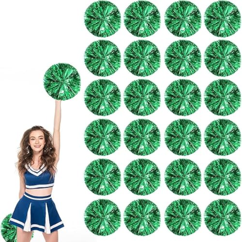 24pcs Metallic Cheerleading Pom Poms, Cheerleader Poms mit Schlägergriff, für Schule Tanz Sport Team Geist Jubeln (Grün) von AQYSHU
