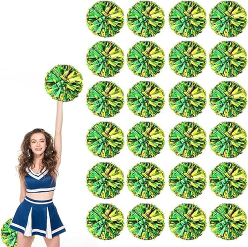 24pcs Metallic Cheerleading Pom Poms, Cheerleader Poms mit Schlägergriff, für Schule Tanz Sport Team Geist Jubeln (Grünes Gold) von AQYSHU