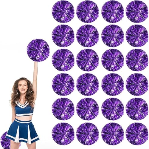 24pcs Metallic Cheerleading Pom Poms, Cheerleader Poms mit Schlägergriff, für Schule Tanz Sport Team Geist Jubeln (Lila) von AQYSHU