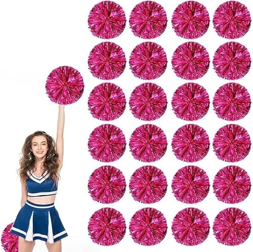 24pcs Metallic Cheerleading Pom Poms, Cheerleader Poms mit Schlägergriff, für Schule Tanz Sport Team Geist Jubeln (Rose rot) von AQYSHU