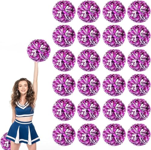 24pcs Metallic Cheerleading Pom Poms, Cheerleader Poms mit Schlägergriff, für Schule Tanz Sport Team Geist Jubeln (Rose rotes Silber) von AQYSHU