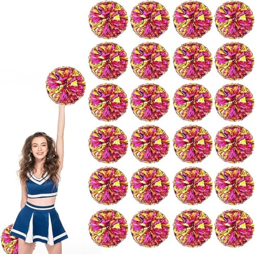 24pcs Metallic Cheerleading Pom Poms, Cheerleader Poms mit Schlägergriff, für Schule Tanz Sport Team Geist Jubeln (Roségold) von AQYSHU
